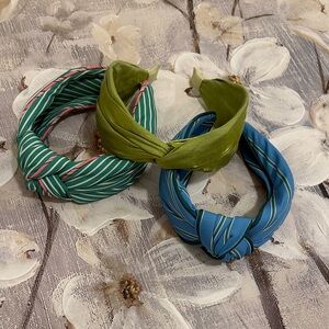 Set of Three Knotted Headbands - Green, Blue, and Striped